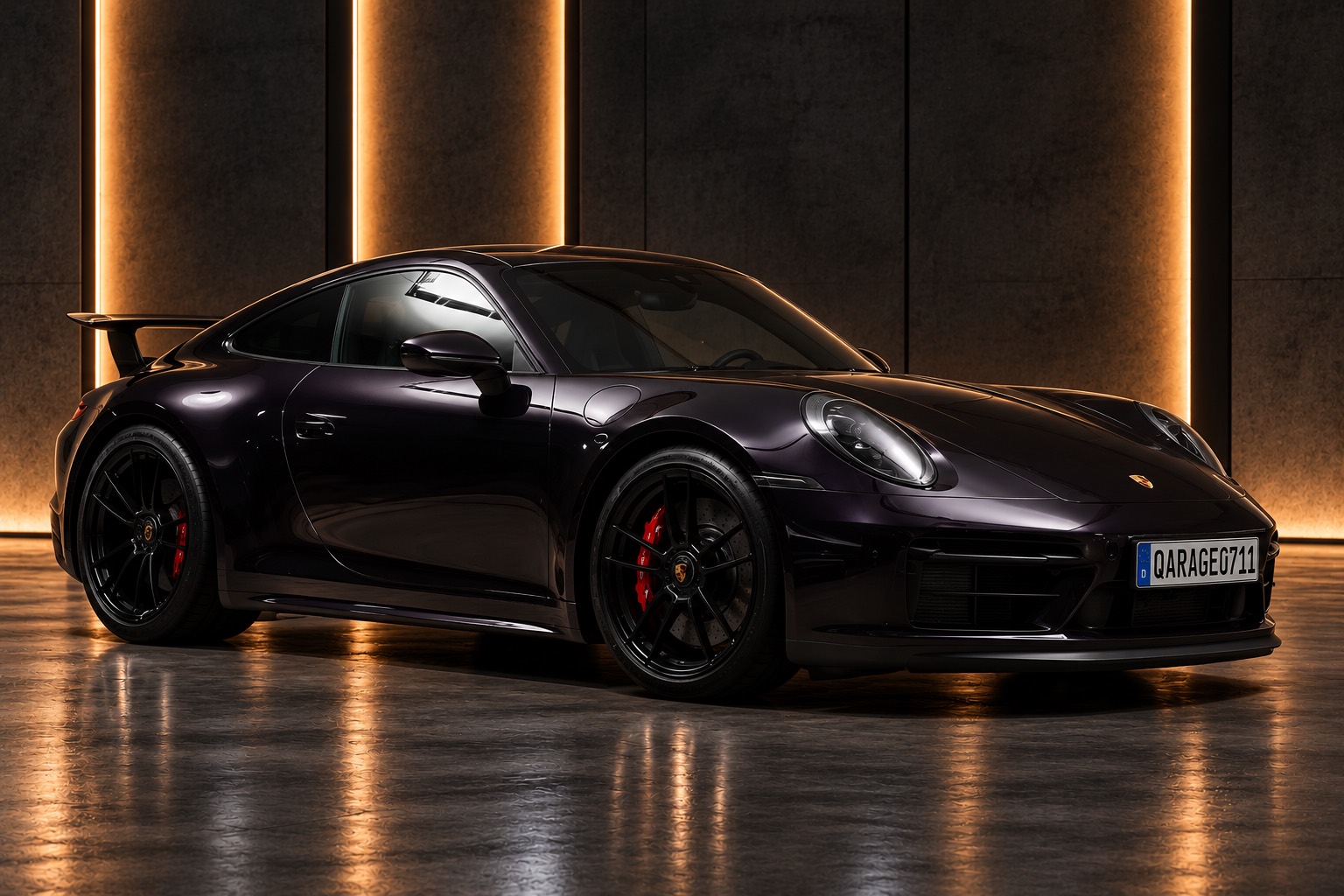Porsche 911 Carrera GTS in Schwarz im dunklen Studio